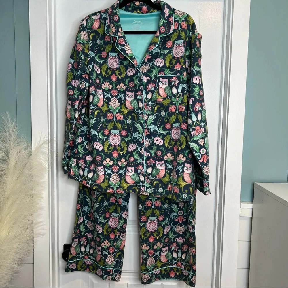 Nick & Nora Owl Pattern Flannel‎ Pajama Set. Size XXL.